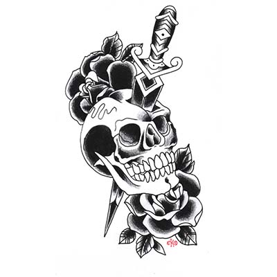 Old school skull with dagger designs Fake Temporary Water Transfer Tattoo Stickers NO.10500